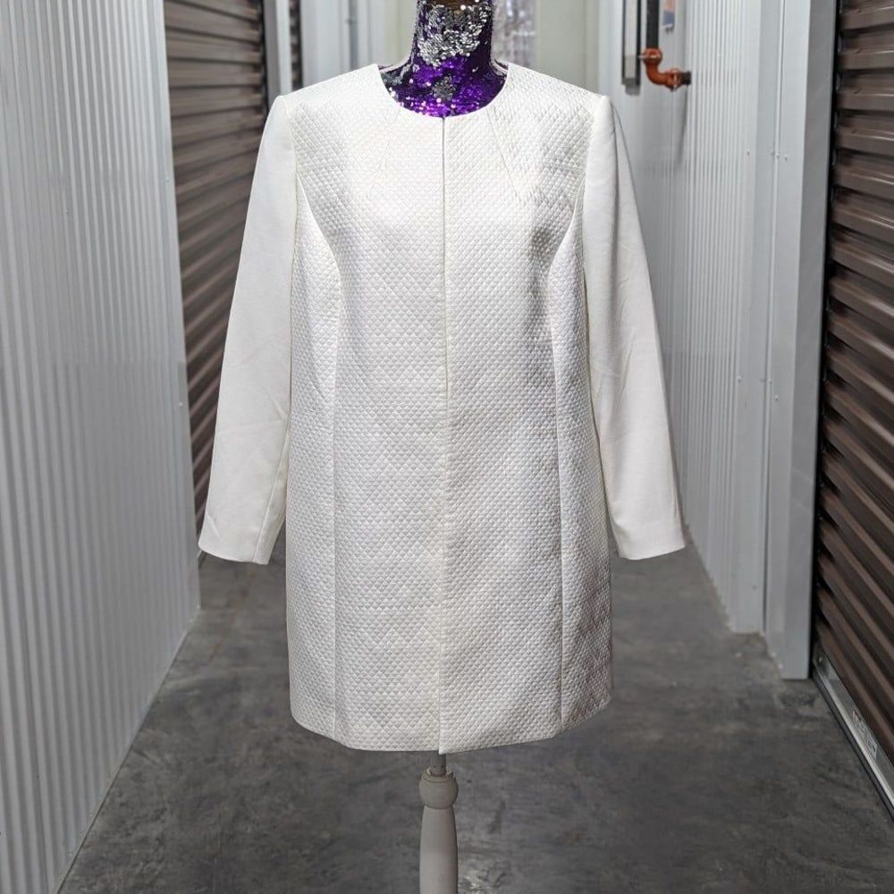 Quiet Luxury Old Money Textured Longline White Jacket Tahari Asl 14w